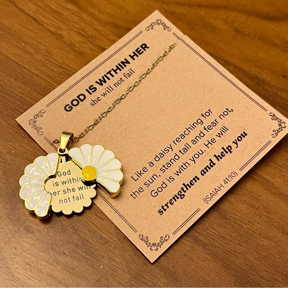 Christian Gold and White Daisy Pendant Necklace - Picture 3 of 9